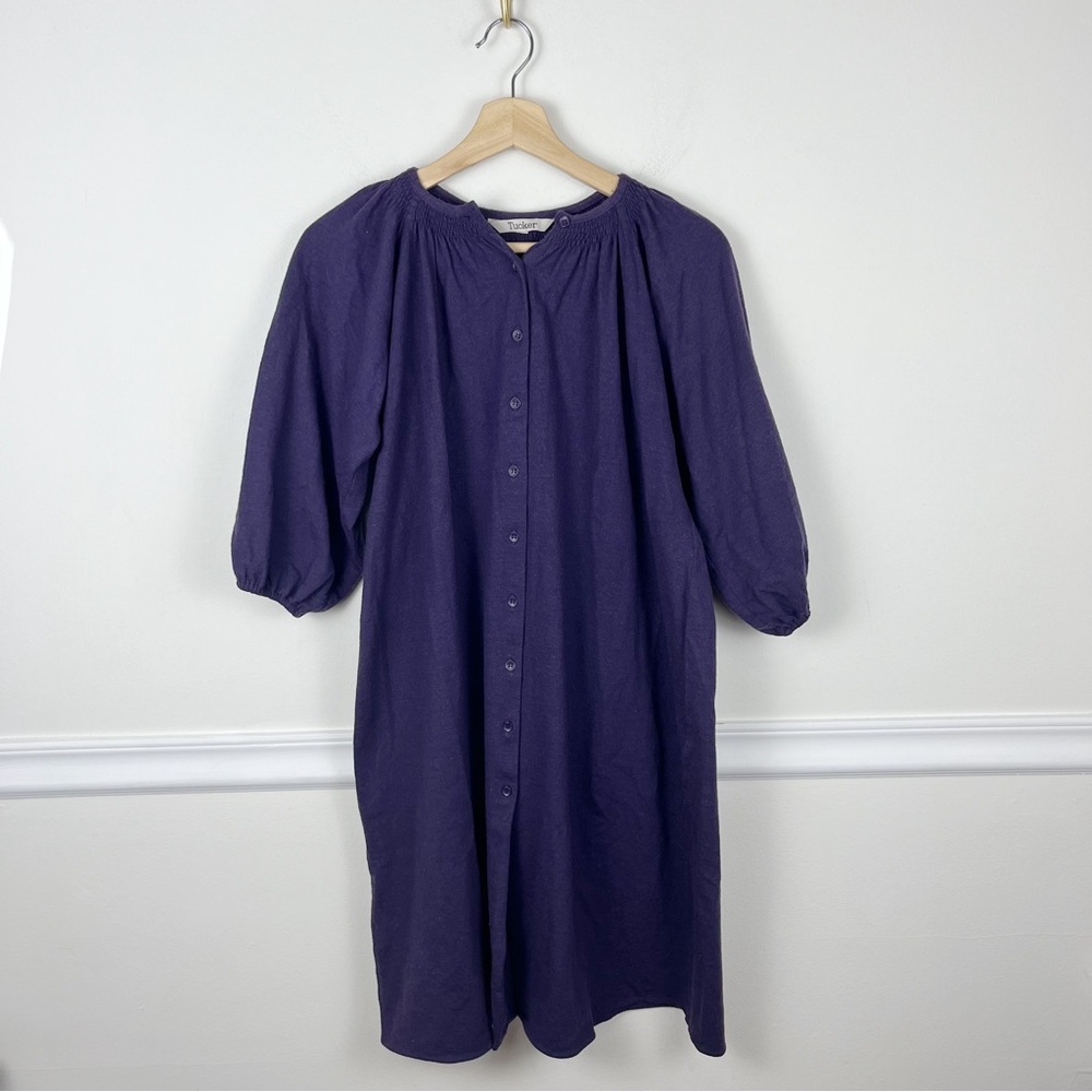 Tucker NYC Purple Tunic Tent Midi Dress Button Up Size‎ M 100% Wool